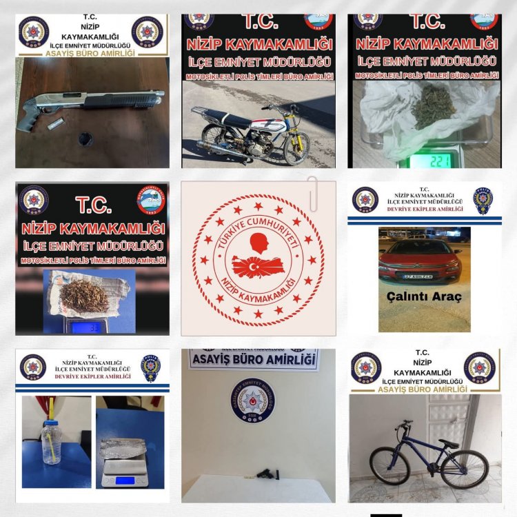 Nizip’te Asayiş Uygulamaları Hız Kesmedi: Çok Sayıda Silah, Uyuşturucu ve Çalıntı Araç Ele Geçirildi