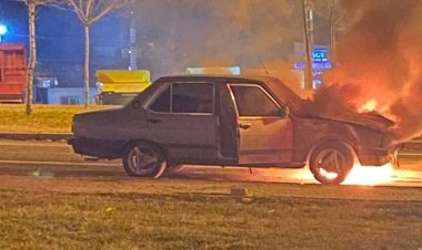 Seyir halindeki LPG'li araç alev alev yandı