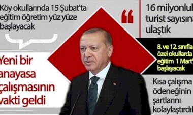 Cumhurbaşkanı açıkladı köy okulları 15 Şubat'ta 8. ve 12. sınıflar ise 1 Mart'ta başlıyor